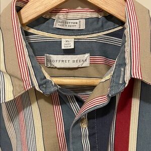 Geoffrey Beene Multicolor Striped Short Sleeve Shirt with Blue and Red Accents